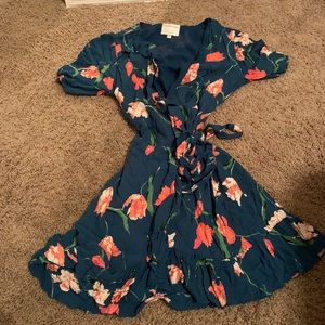 Privacy Please Teal Floral Wrap Summer Dress